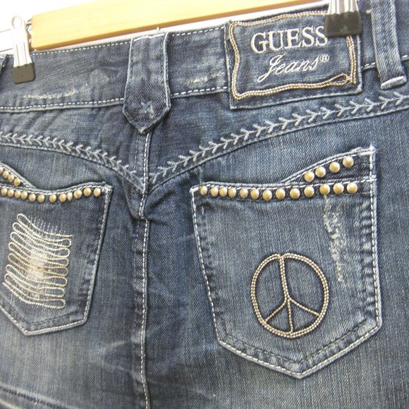 NWT Guess studded destroyed denim mini skirt 24 - Picture 4 of 5